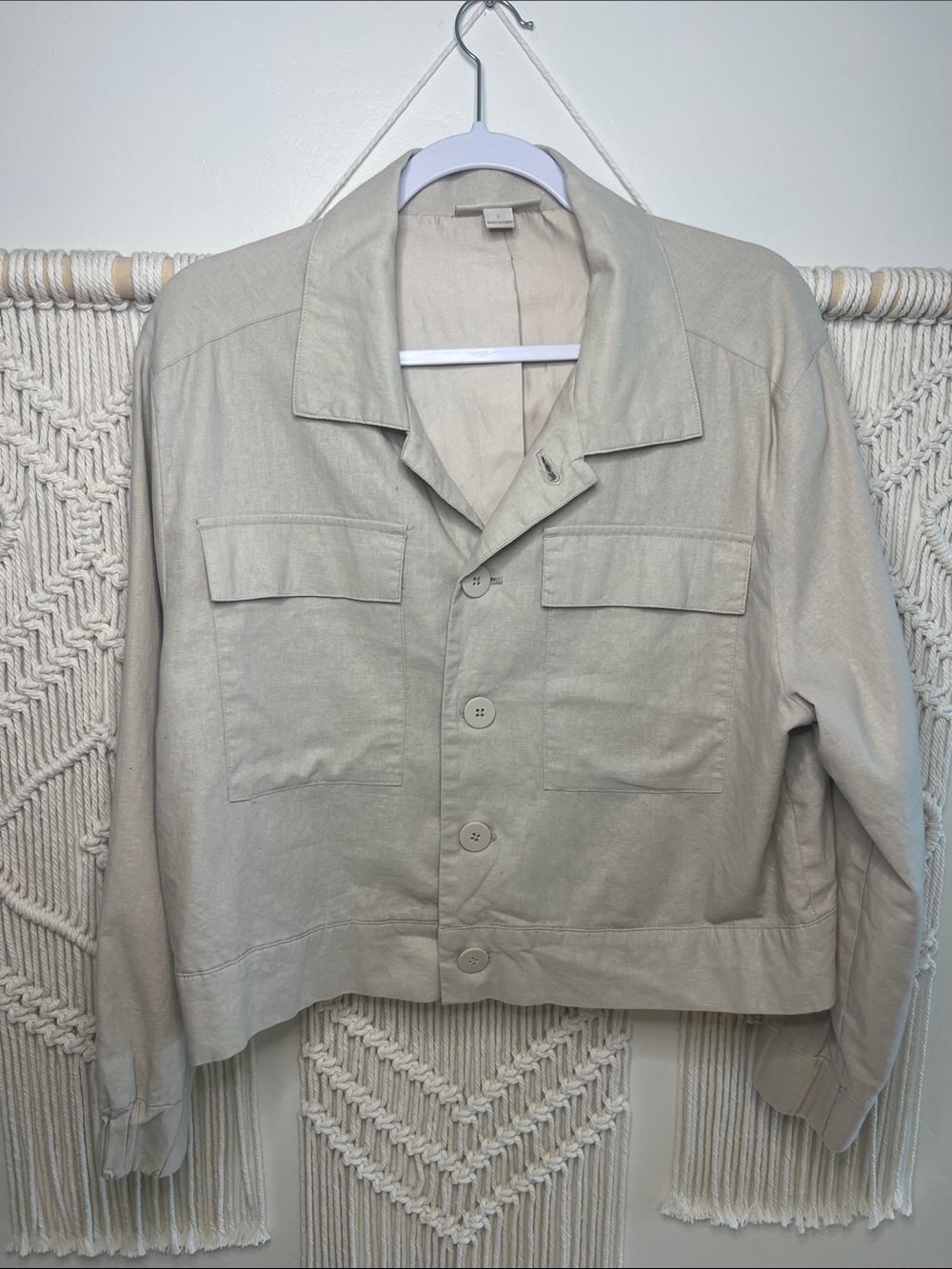 Catherine Malandrino Neutral Beige Linen Blazer
